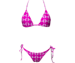 BMB Bikini pink two-piece set with repeating white BMB logo pattern